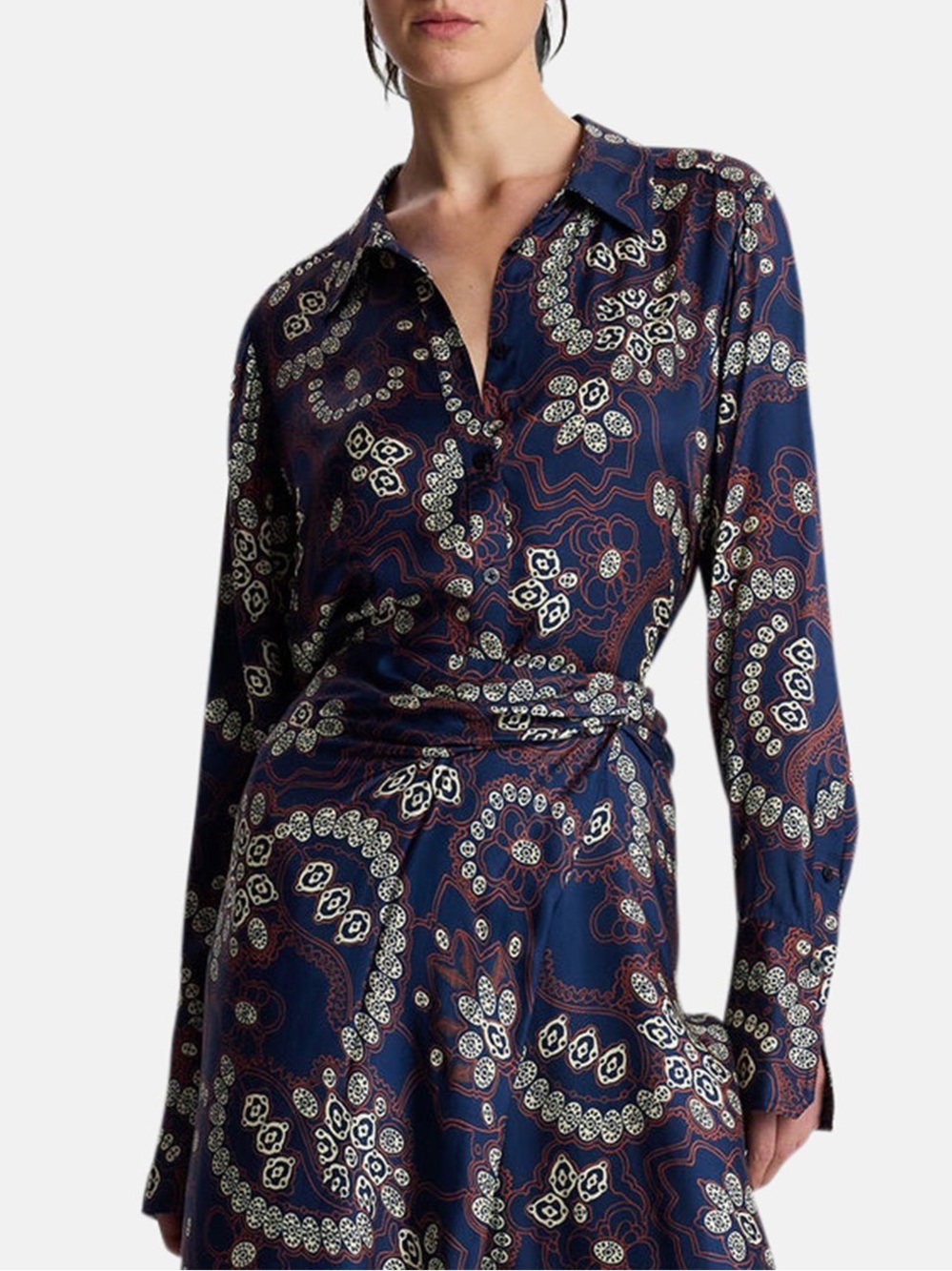 A.L.C. Aiden Top Size S Navy Cream Navy Paisley Button Down Shirt Elegant Summer
